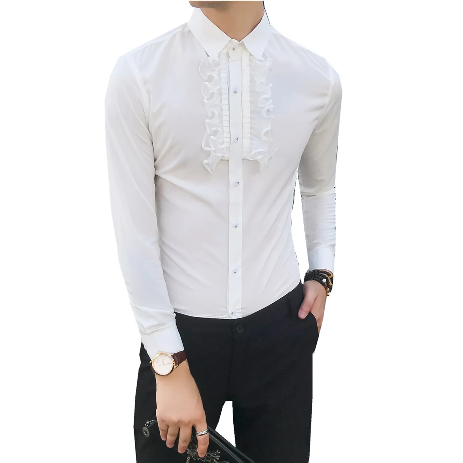 Брендовые белые Для мужчин вечерние рубашки с длинным рукавом Chemise Homme 2018 Мода Бизнес Дизайн Для мужчин s Slim Fit платье Camisa социальные