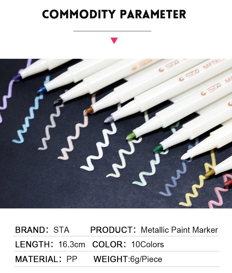 STA 10 цветов металлический маркер ручка для поделок, скрапбукинга ручка художественный маркер школьные канцелярские принадлежности