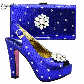 

Elegant wedding/party royal blue high heel sandal shoes and purse handbag set with stones 868-4 heel height 12cm