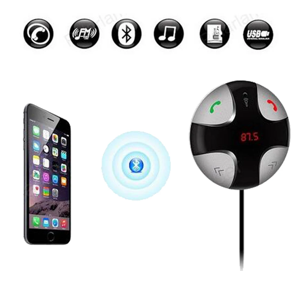 Bluetooth FM передатчик Bluetooth MP3 плеер Поддержка A2DP Встроенный FM передатчик Bluetooth V3.0 Поддержка TF/USB