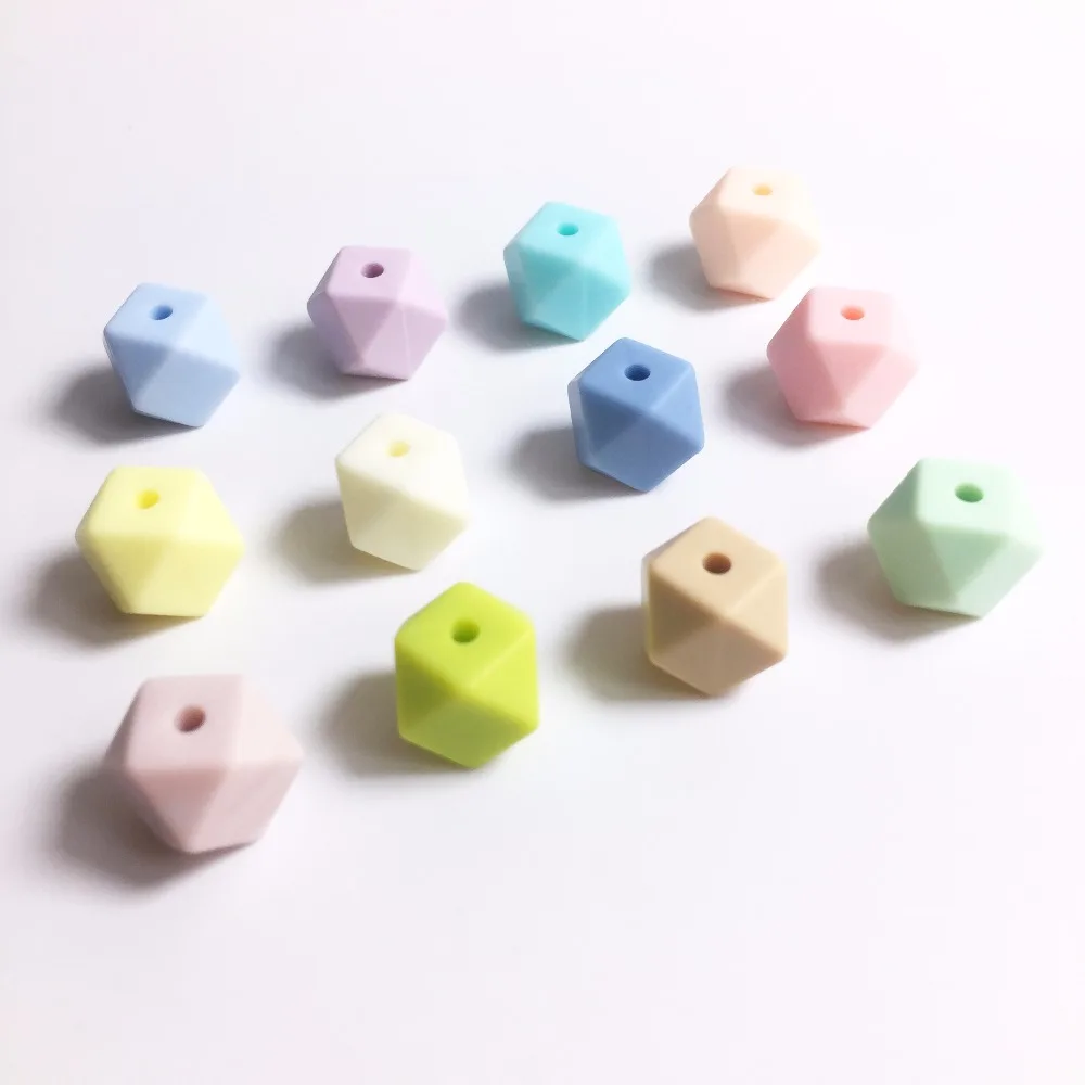 

100pcs Pastle Candy Colors Mini Hexagon Beads for Baby chew BPA Free Silicon Beads For Teething Necklaces
