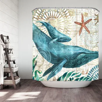 

South Whale Pattern Ocean Scenery Shower Curtain Waterproof Shower Curtain 12 Hooks Bathroom Bath Shower Curtain L702