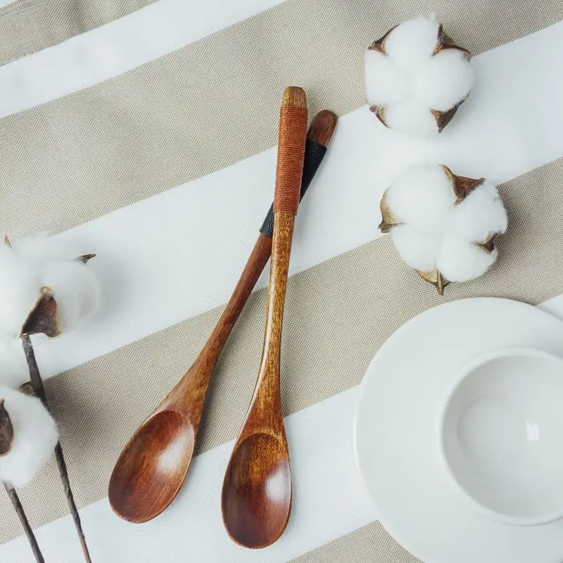 6PcsSet Long Handled Wooden Spoons Honey Coffee Tea Spoon Set Wood Cutlery Kitchen Tableware Spoon For Soup Dessert Ice Cream (5)