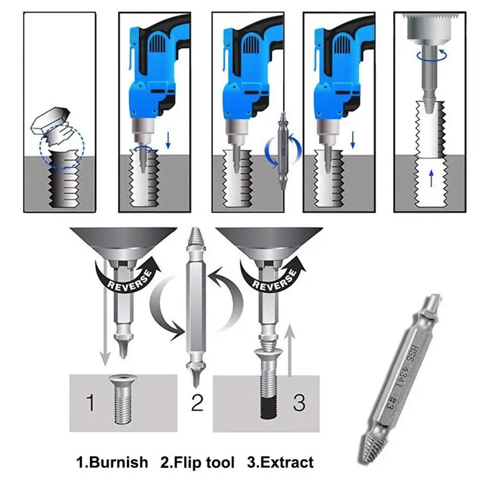 5 шт. высокоскоростная Стальная Винтовая Вытяжка с двойной головкой для извлечения сломанных болтов для удаления ржавых винтов, комплект ручных инструментов