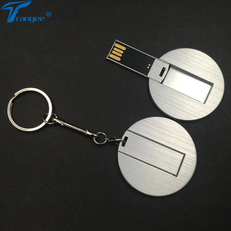 

Trangee Metal Mini Credit Card USB Flash Drive 4GB 8GB 16GB 32GB USB 2.0 Flash Stick Pen Drive Keyring Round Card Pendrive