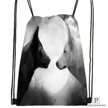 Custom Black White Wolf Drawstring Backpack Bag for Man Woman Cute Daypack Kids Satchel (Black Back) 31x40cm#20180611-03-145