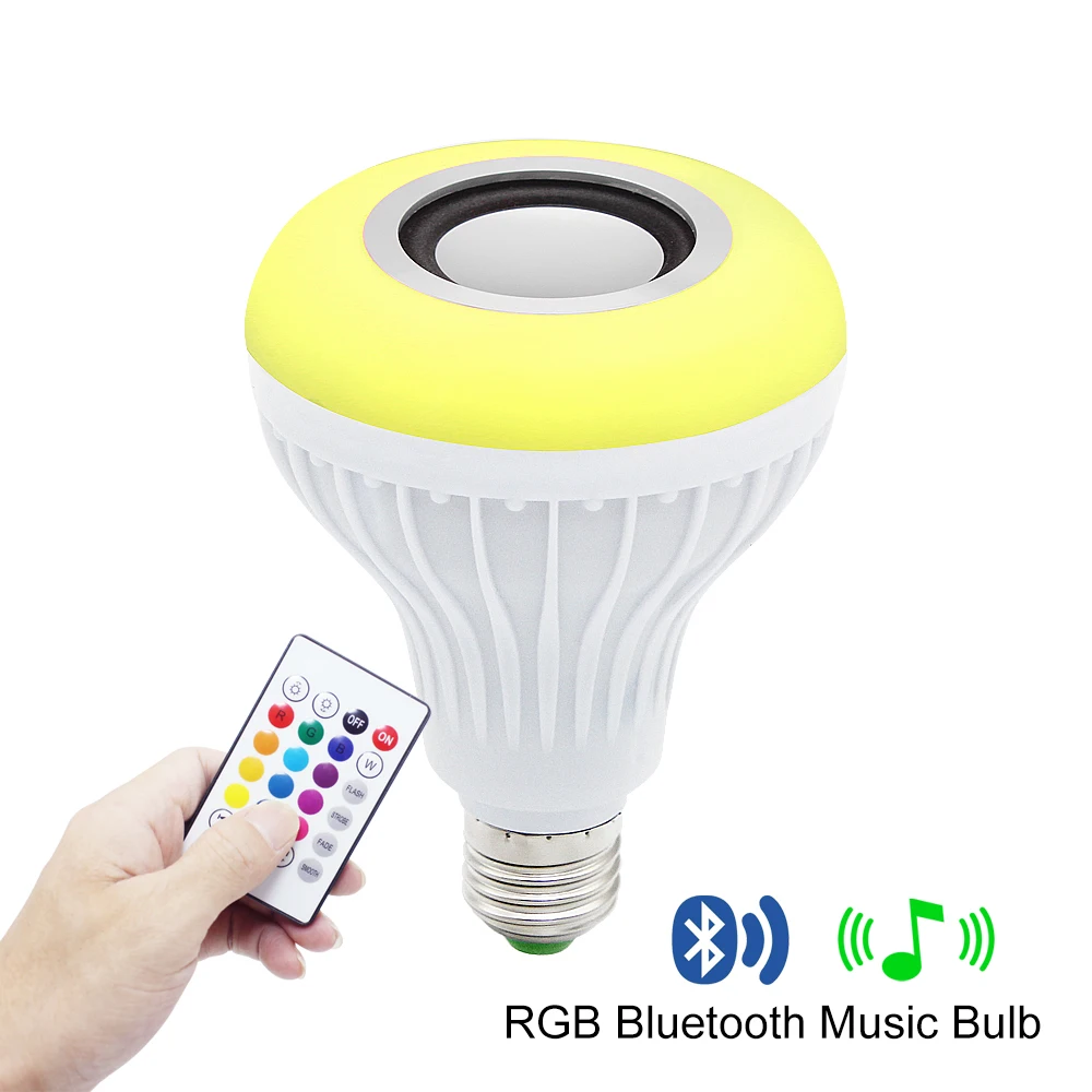 Новый Умный E27 светодиодный 12 Вт RGB свет беспроводной Bluetooth динамик музыка воспроизведение лампа с регулируемой яркостью с 24 клавишами