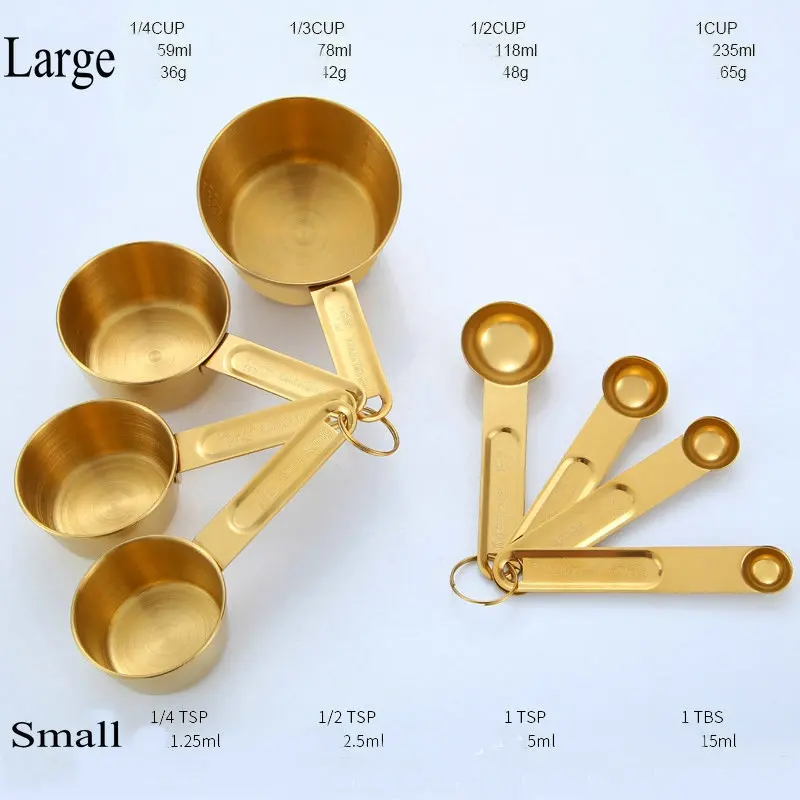 

8Pcs/set Durable Stainless Steel Measuring Cups Spoons Scoop Set For Baking Cooking Teaspoons Sugar Coffee Kitchen Baking Tools