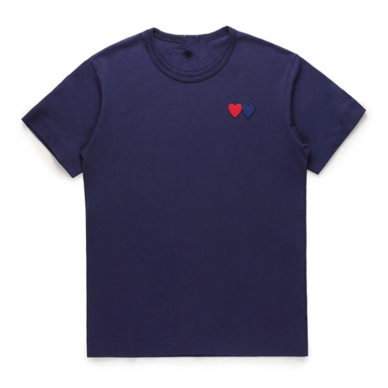 New Fashion Couple Fits T Shirt Casual Embroidery Love-Heart Sweet Tshirt Casual Summer Outfits For Man And Women - Цвет: Navy Blue