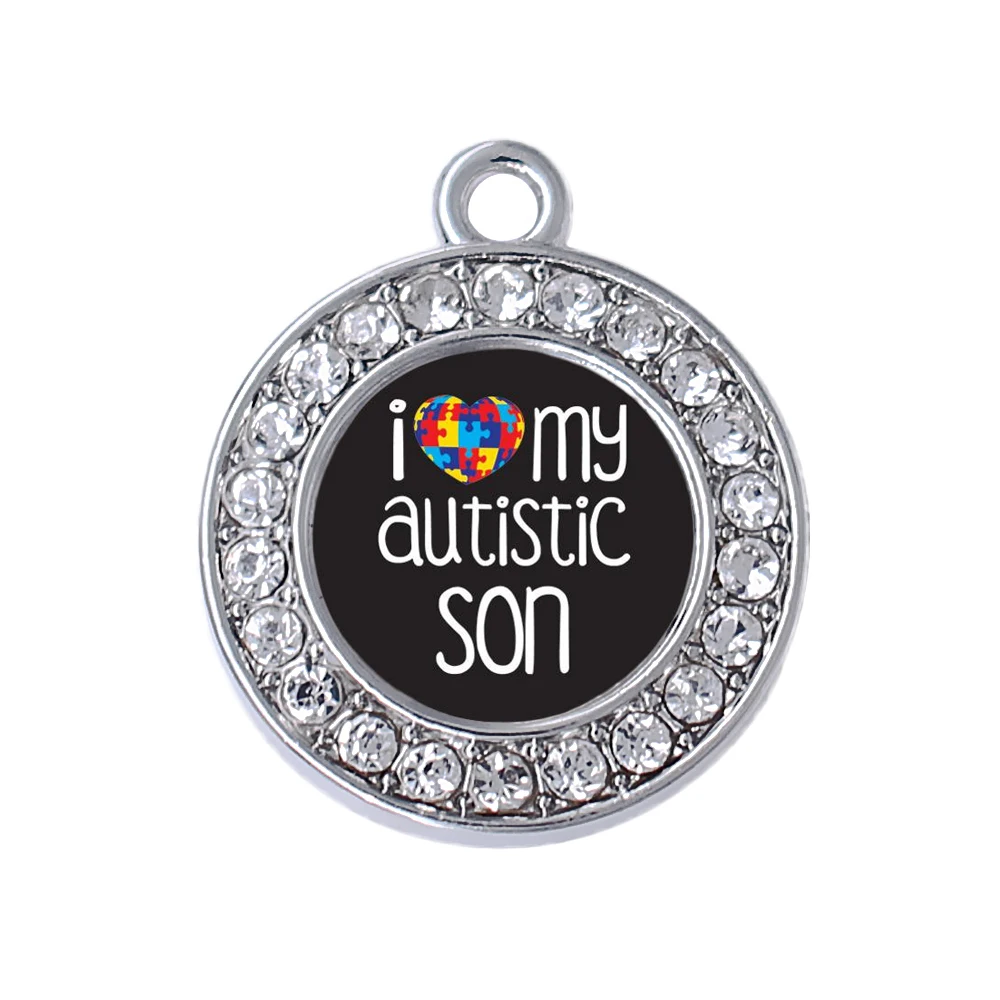 

Clear Crystal I Love My Autistic Son Awareness Puzzle Piece Autism Patient Charms