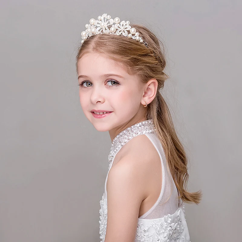 Cute Girls Crown Tiara Simulated Pearl Headpiece Hair Jewelry
