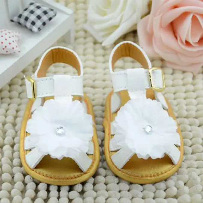 Летние красивые кожаные мягкие детские туфли с цветочным принтом для маленьких девочек сандалии на плоской подошве нескользящие легкие детские сандалии#30 - Цвет: White