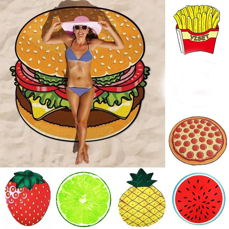 

Fashion Pineapple Doughnut Pizza Chiffon Beach Towel Tapestry Mat Blanket Decor Beach Textile