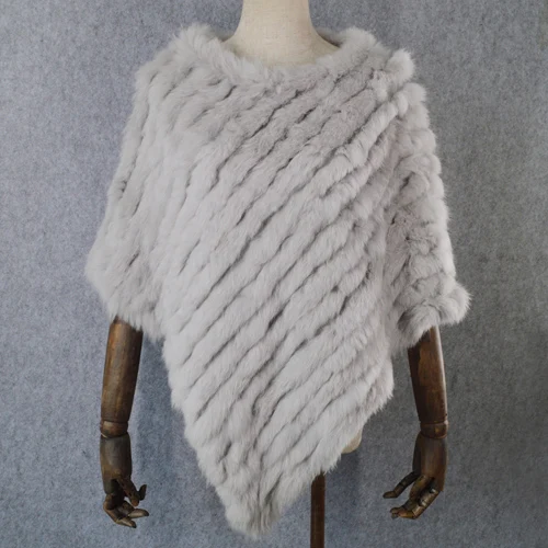 light grey Горячая Распродажа, Женская шаль из натурального кроличьего меха, натуральный вязаный натуральный кроличий мех, пончо, шарф, осенне-зимний кроличий мех, Пашмина - Цвет: light grey