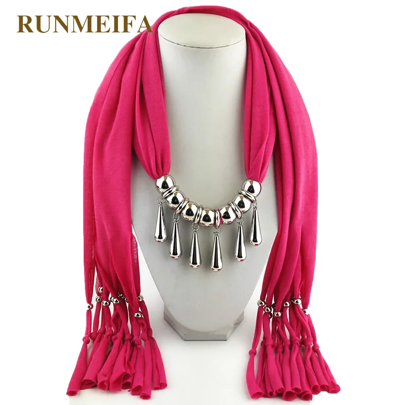 

RUNMEIFA Free Shipping 2017 New Hot Sale Women Water Drop Form Necklace Pendant Scarf Long Tassel Scarves