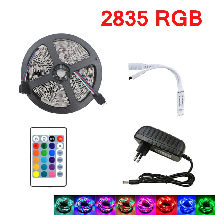 RiRi won 2835 SMD RGB светодиодные ленты свет 5 м 10 светодио дный led s клейкие Светодиодная лампа водостойкие гибкие 24 Ключи контроллер DC 12 В в адаптер