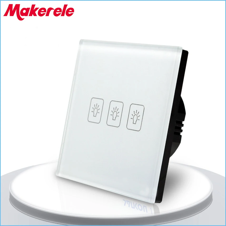 

Touch Switch Crystal Glass panel EU Standard 3 Gang 2 Way Touch Screen wall switch three color for choose wall socket for lamp