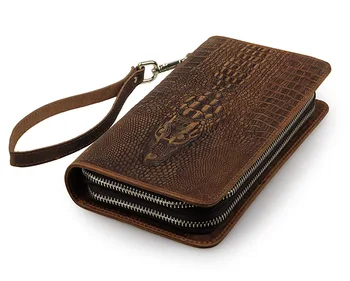 

Vintage Crocodile Pattern Mens Wallets Double Zipper Long Wallet Purse Mobile Phone Male Bag Cowhide Men Clutch Bag #MD-J8070