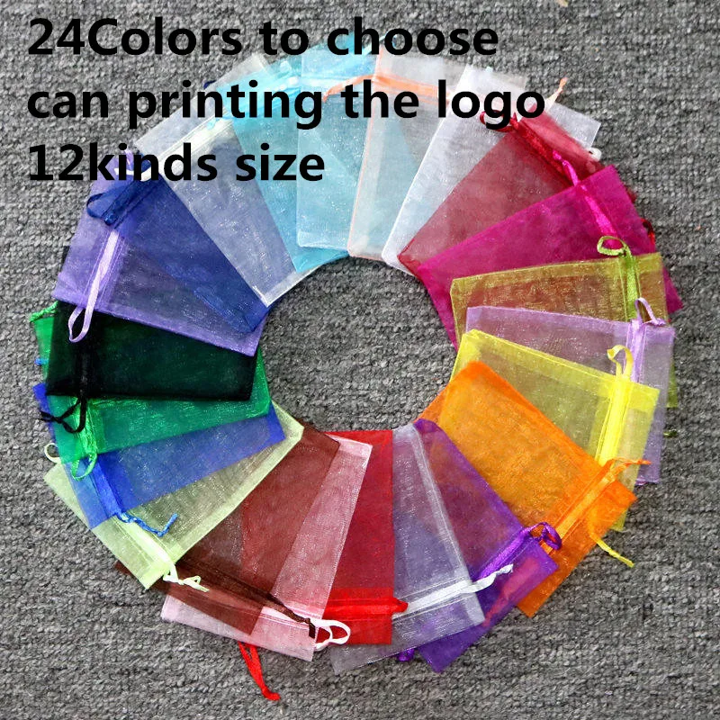 #*Cheap 100pcs 24 Colors Jewelry Bag 7x9 9X12 11x16 13x18cm Wedding Gift Organza bag Jewelry Packaging Display amp; Jewelry Pouches
