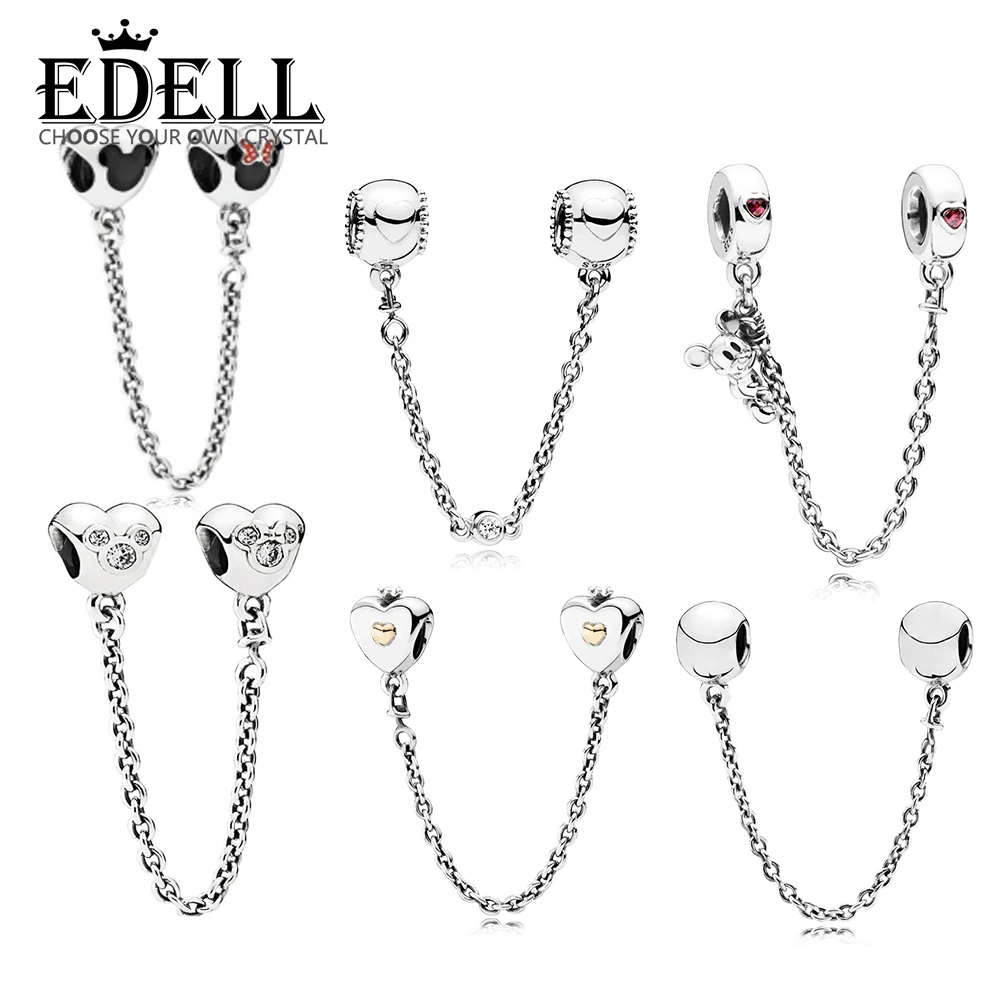 

EDELL 100% 925 Sterling Silver Genuine Gold Silver Heart Shaped Safety Chain Fashion Temperament Women's Jewelry