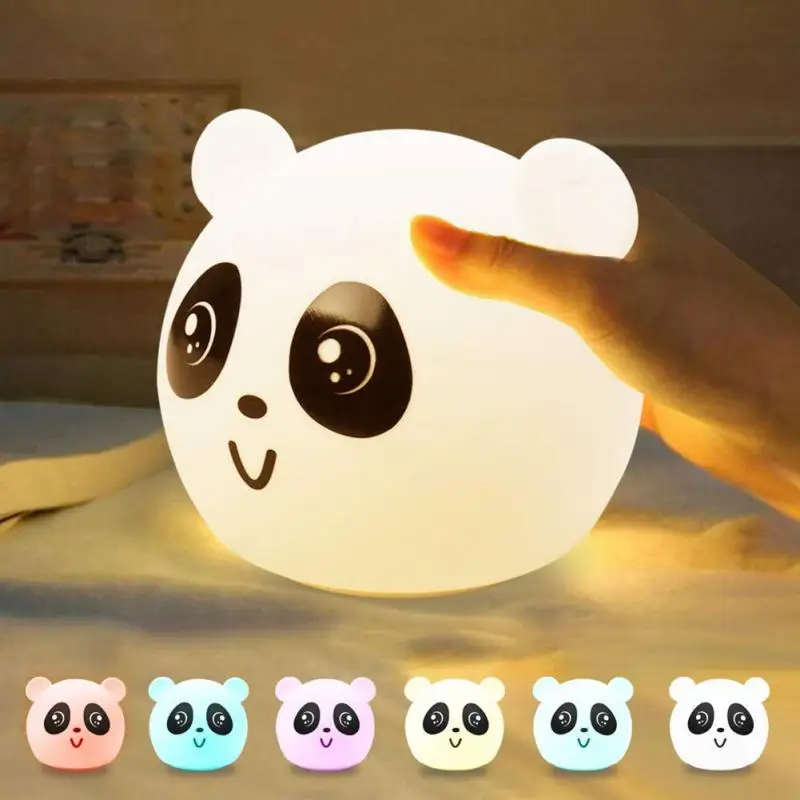 

Bedroom table desk Bedside Silicone Children night light Room Led Kid Cute animal panda bear Discoloration Night Lamp chargeable