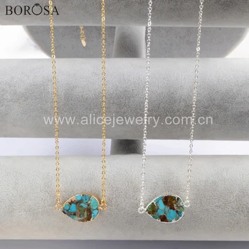 

BOROSA Design 5PCS Gold/Silver Color Teardrop Shape Copper Natural Turquoises Connectors Jewelry Finding for Necklace G1706