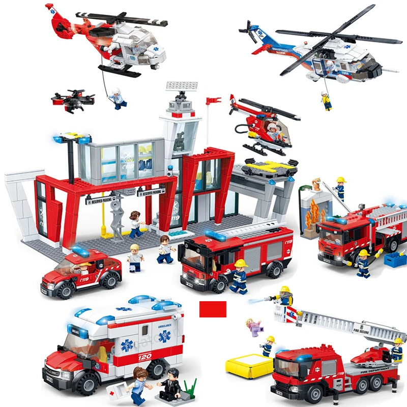 

2019 GUDI City Fire Station Ambulance Plane Car Building Blocks Bricks Assembled Educational Toys For Children Compatible