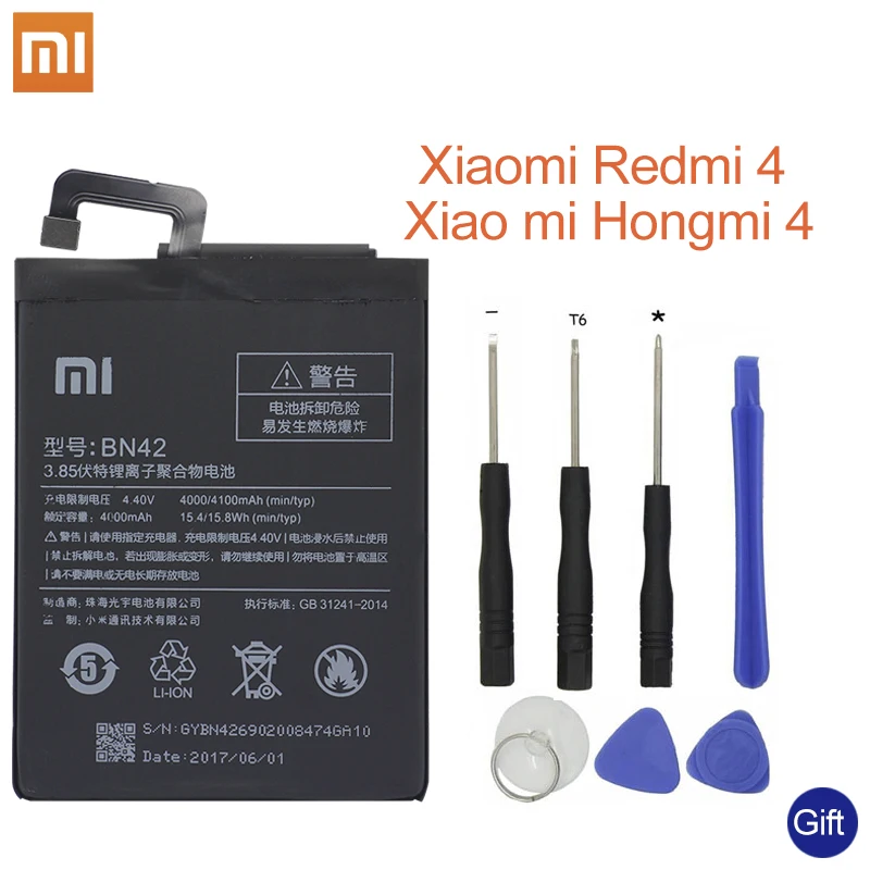 Xiao Mi Phone Battery BN42 для Xiaomi Redmi Hongmi 4 оригинальная запасная батарея высокая емкость 4000