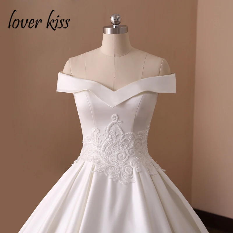 Lover Kiss Vestido De Noiva, атласные свадебные платья принцессы с открытыми плечами, бальное платье, кружевное, с жемчугом, настоящие фотографии, свадебные платья