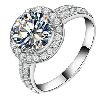 

Solid White Gold Ring Moissanite Test Positive 2CT Synthetic Carbon Ring Engagement Jewelry for Women AU585 Ring G585 Stamped