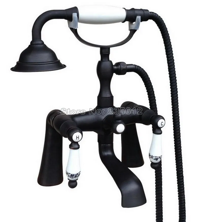 Black Oil Rubbed Bronze Deck Mounted Bathroom Dual Ceramic Handles