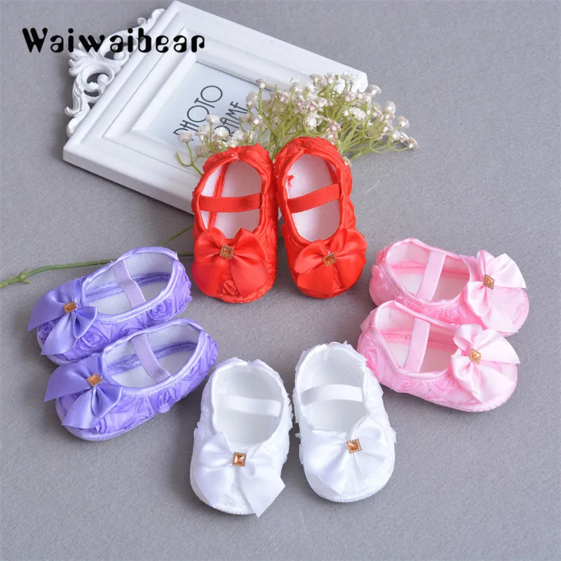 Non-slip Soft Bottom Baby Shoes Elastic Band Walking Anti-slip Soles Baby First Walker Hand-Made Butterfly-knot Toddler Shoes