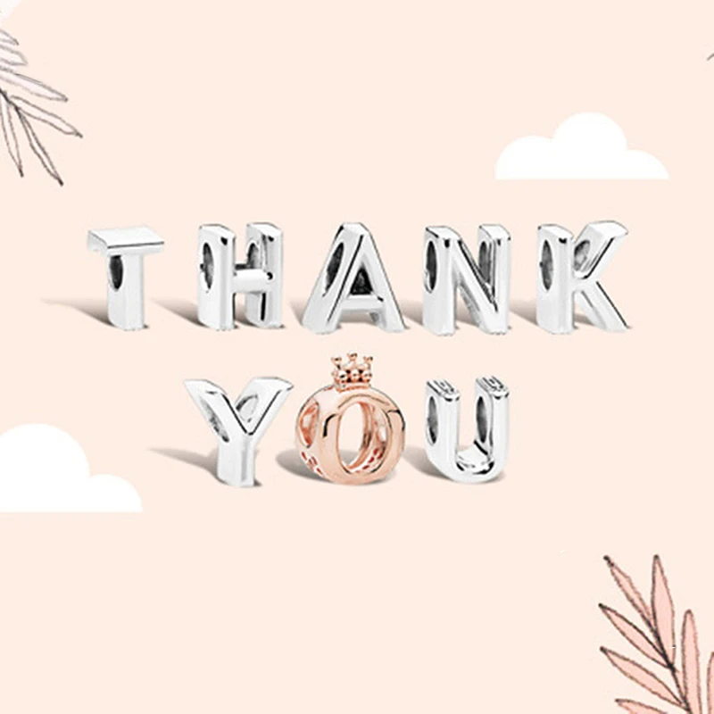 

2018 New 100% 925 Sterling Silver Bead Thank You For Thanks giving Charm Suitable Women Surprise Original Bracelet Jewelry Gift