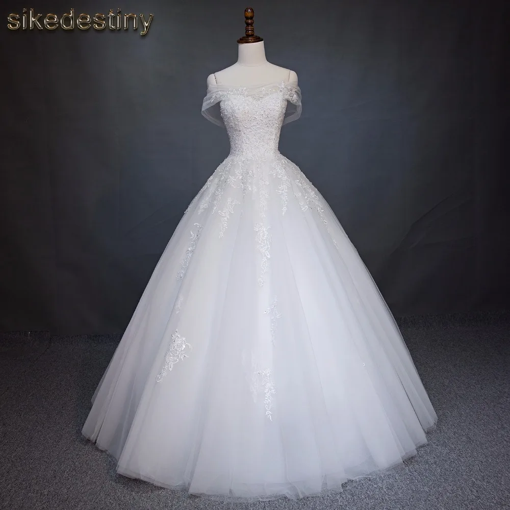 

Sikedestiny Wedding Dresses 2018 With Beads and Lace Ball Gown White/Ivory Bridal Gown Real Photos New Arrical Long Wedding Gown