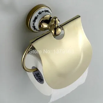 

Bathroom Accessories Polished Golden Brass Ceramic Flower Pattern Wall Mounted Toilet Paper Roll Holder aba251
