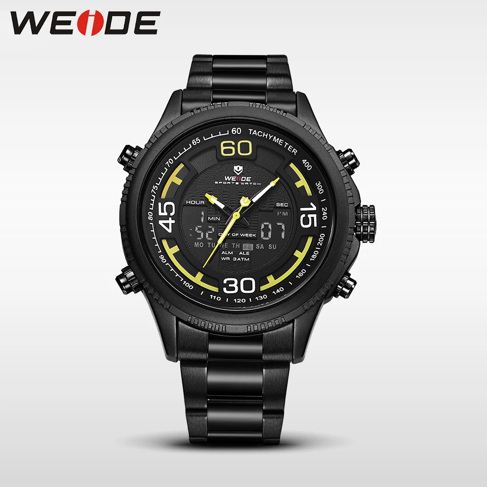 WEIDE оригинальные Роскошные спортивные часы из нержавеющей стали кварцевые с ЖК