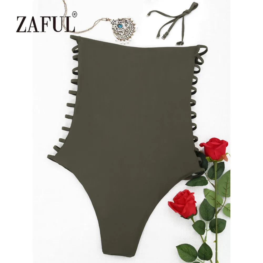 

ZAFUL Women Swimwear One Piece Bandeau Ladder Cut Swimsuit Sexy Strapless Solid Color Padded Swiiming Suit Tube Bathing Suit