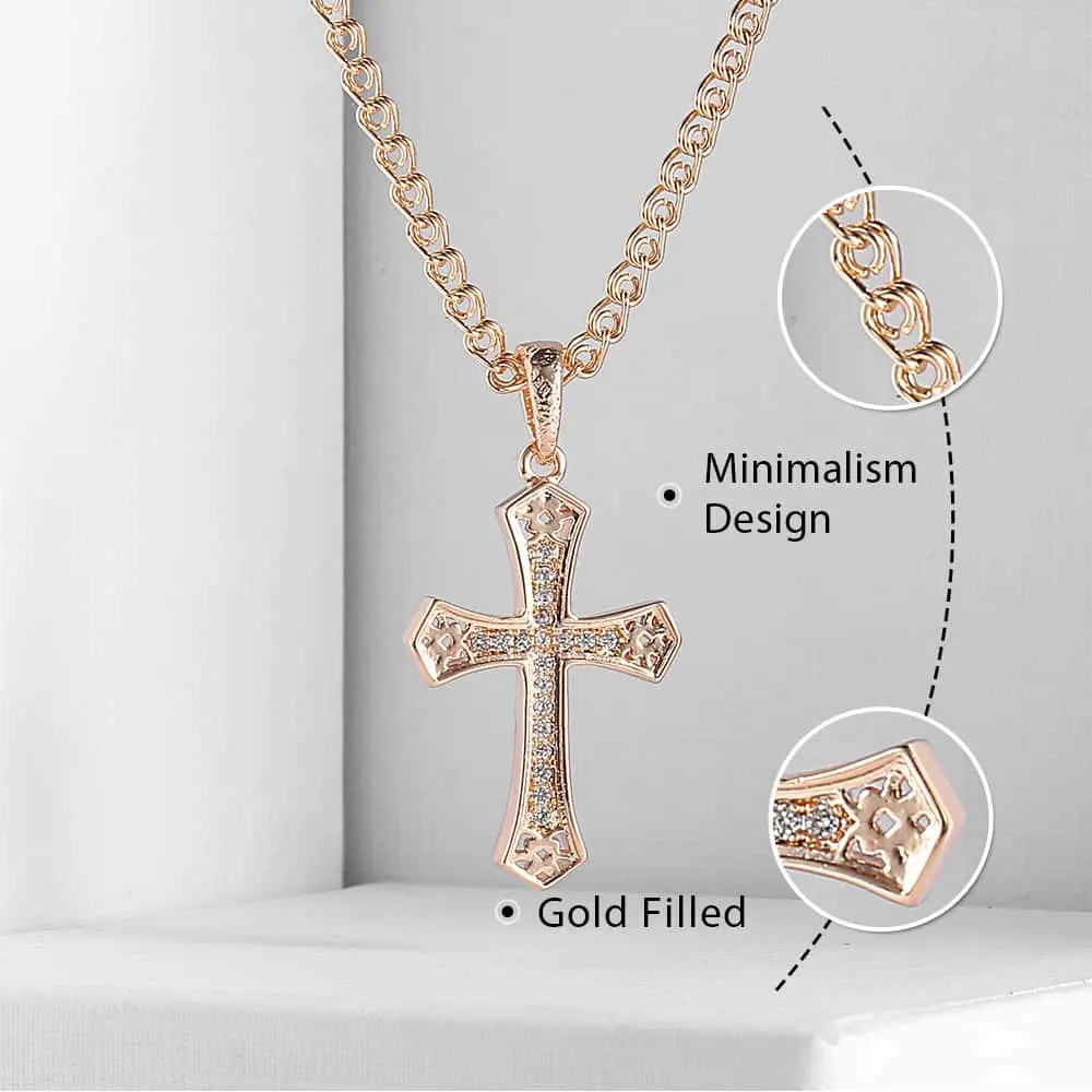 Стразы для мужчин и женщин крест Распятие христианское ожерелье с кулоном 585 розовое золото заполненное 3 мм модное ожерелье со змеиным звеном GP176_1