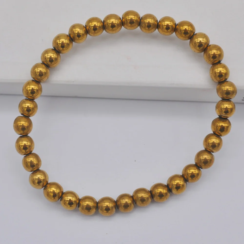 6MM Golden Hematite Healing Beads Bracelet Bangle Stretch 7.5