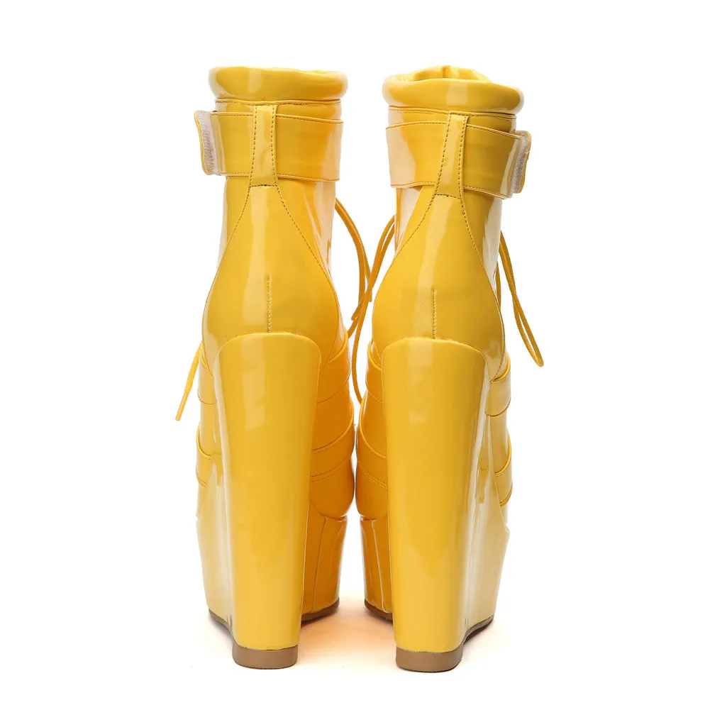 Spitze Gelb Fashion Up Plus 34 Sarairis 47 Keile Patent Frau Größe Pu Neue Herbst Stiefeletten Plattform High Schuhe Winter Heels Casual 5wqxx7R