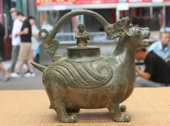 

China Dynasty Classical Pure Bronze Monkey ancient wild beast Jar Crock Wine Pot
