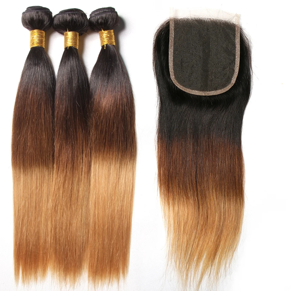 3 Bundles Ombre Brazilian Straight Human Hair Bundles With Closure Weave 1b/4/27 4x4 Free Part Remy Blonde Lace Closure SAY ME 3 Bundles Ombre Brazilian Straight Human Hair Bundles With Closure Weave 1b/4/27 4x4 Free Part Remy Blonde Lace Closure SAY ME
