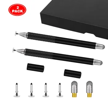 

Universal Stylus Pen,(2 Pack) 2 in 1 Precision Pen with 4 Replaceable Fine Point Discs+2 Fiber Tips for Apple iPad Mini//Air/Pro