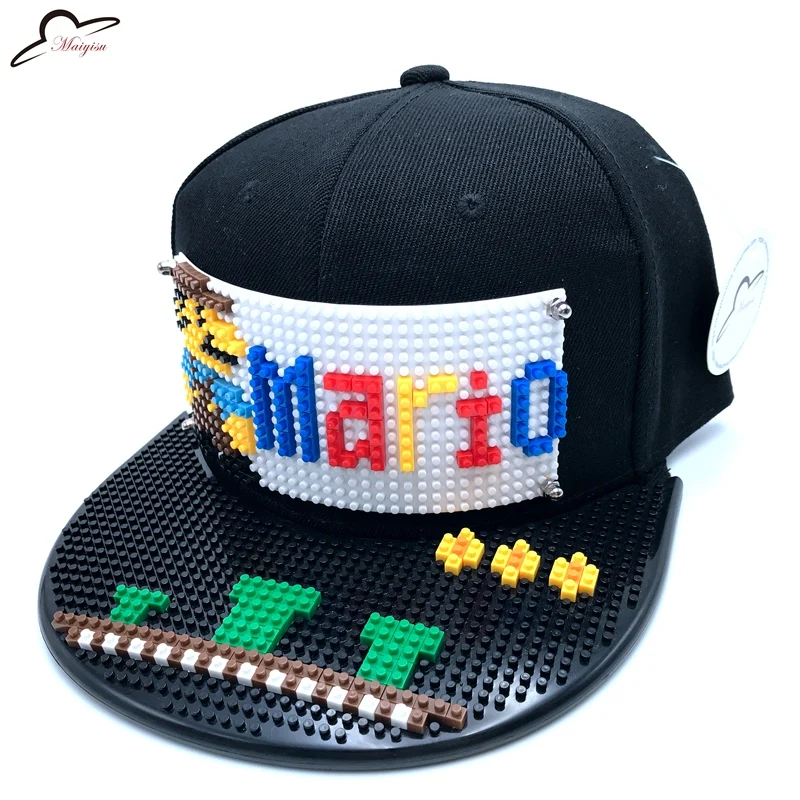 Супер Марио Мозаики DIY открытый хип-хоп стрит тенденции моды ручной gorras Регулируемые Мужчины Женщины Snapback Hat Черный Бейсбол Кепки