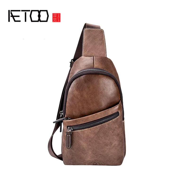 

AETOO Vintage head leather bag, handmade men's slant bag, men's leather breast bag