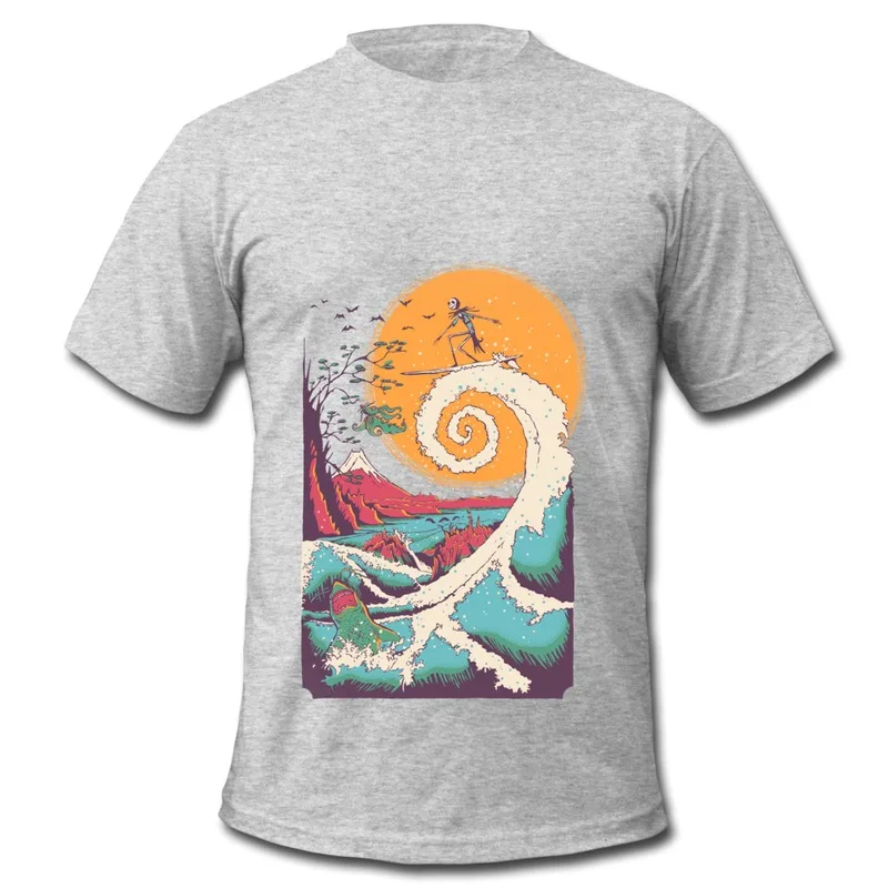 2014 Style Solid Mens T Shirt Surfing Skeleton Print Funny Photo T