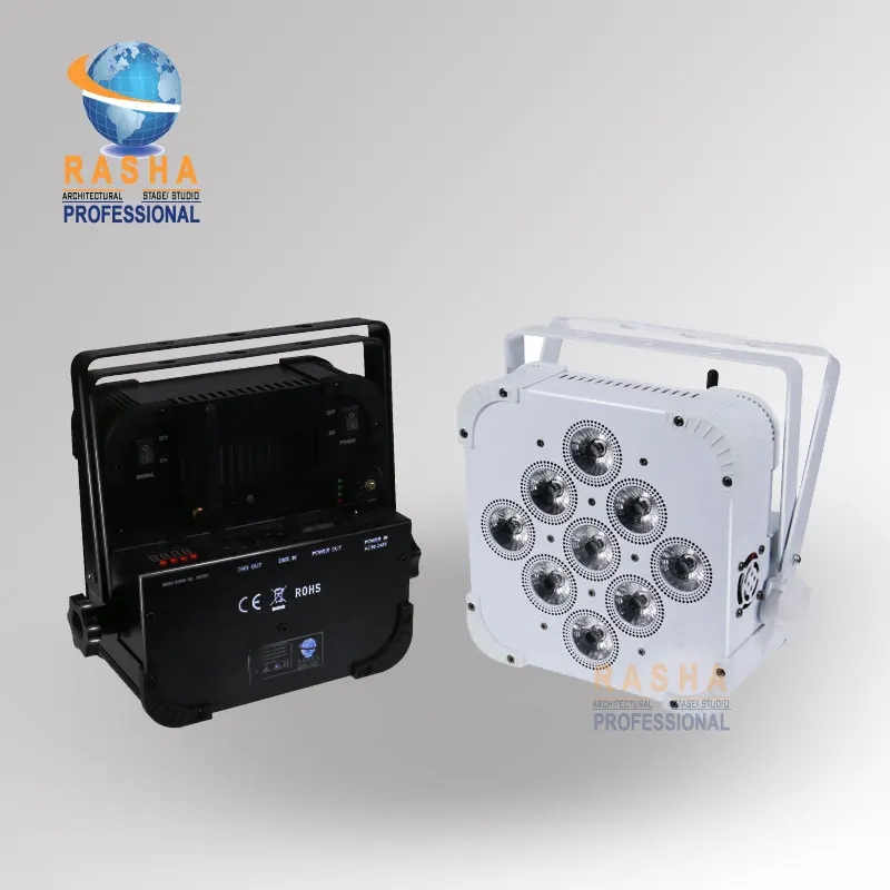 

2X LOT Rasha Long Battery Lifespan 9*18W 6in1 RGBAW+UV Battery Powered Par Light With Built In Wireless LED Slip Par Can