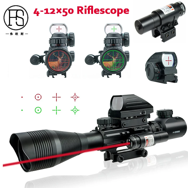 20mm Rail Use Tactical Riflescope 4-12X50 EG Fiber Scope Holographic Sight 4 Reticle Red Green Dot Sight Red Laser Scope 20mm Rail Use Tactical Riflescope 4-12X50 EG Fiber Scope Holographic Sight 4 Reticle Red Green Dot Sight Red Laser Scope