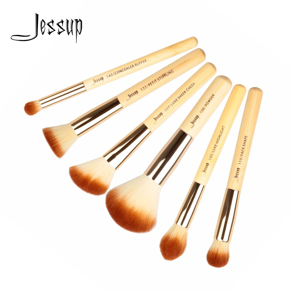 Jessup 6 шт. кисти для макияжа Bamboo Professional maquiagem profissional completa тени для век Пудра щек кисти для подсвечивания T144