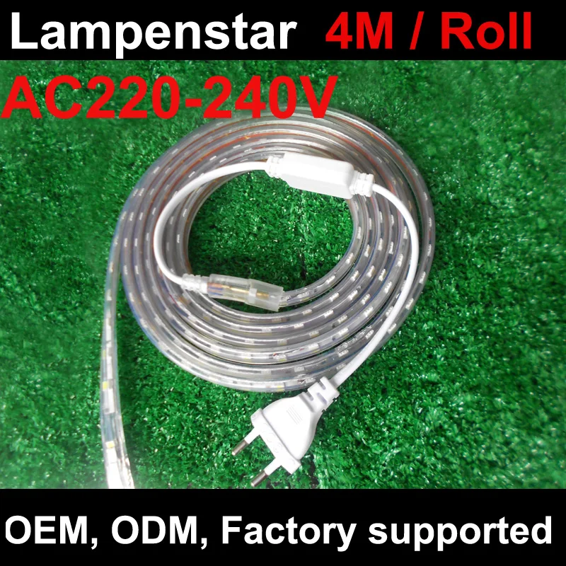 #Best 240V 230V 220V led strip 220v 4m SMD 60 LED Flexible Strip Light Waterproof ,warm white Cool white,60leds m ce rohslampenstar